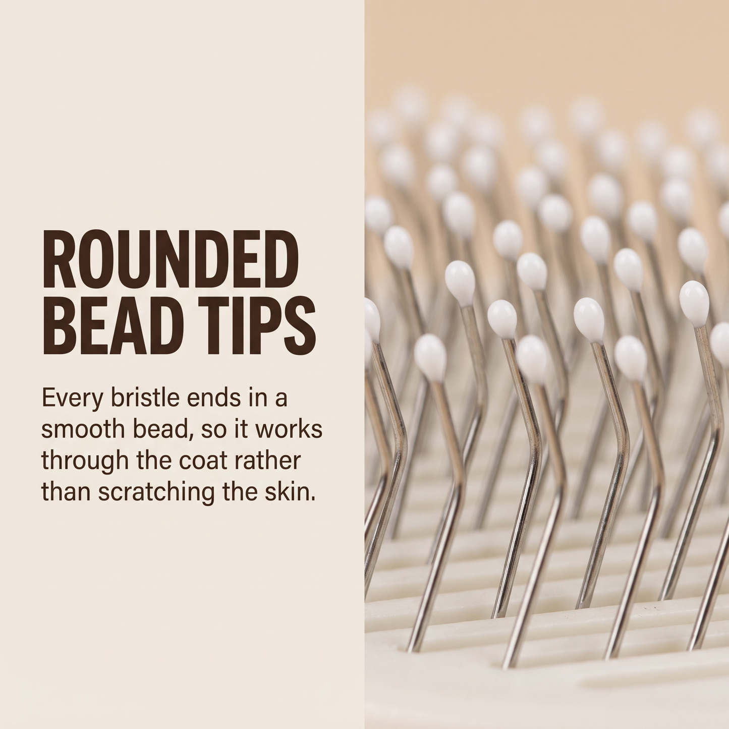 Macro of the bent steel bristles, each finished with a smooth rounded bead tip