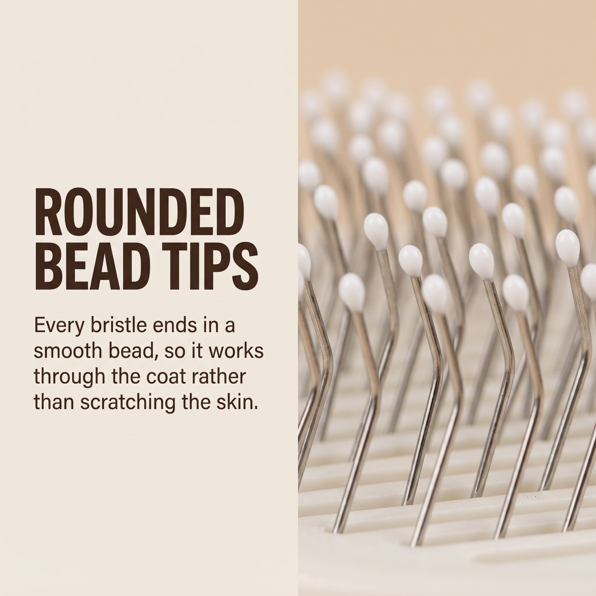 Macro of the bent steel bristles, each finished with a smooth rounded bead tip