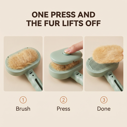One press and the fur lifts off: brush, press, done