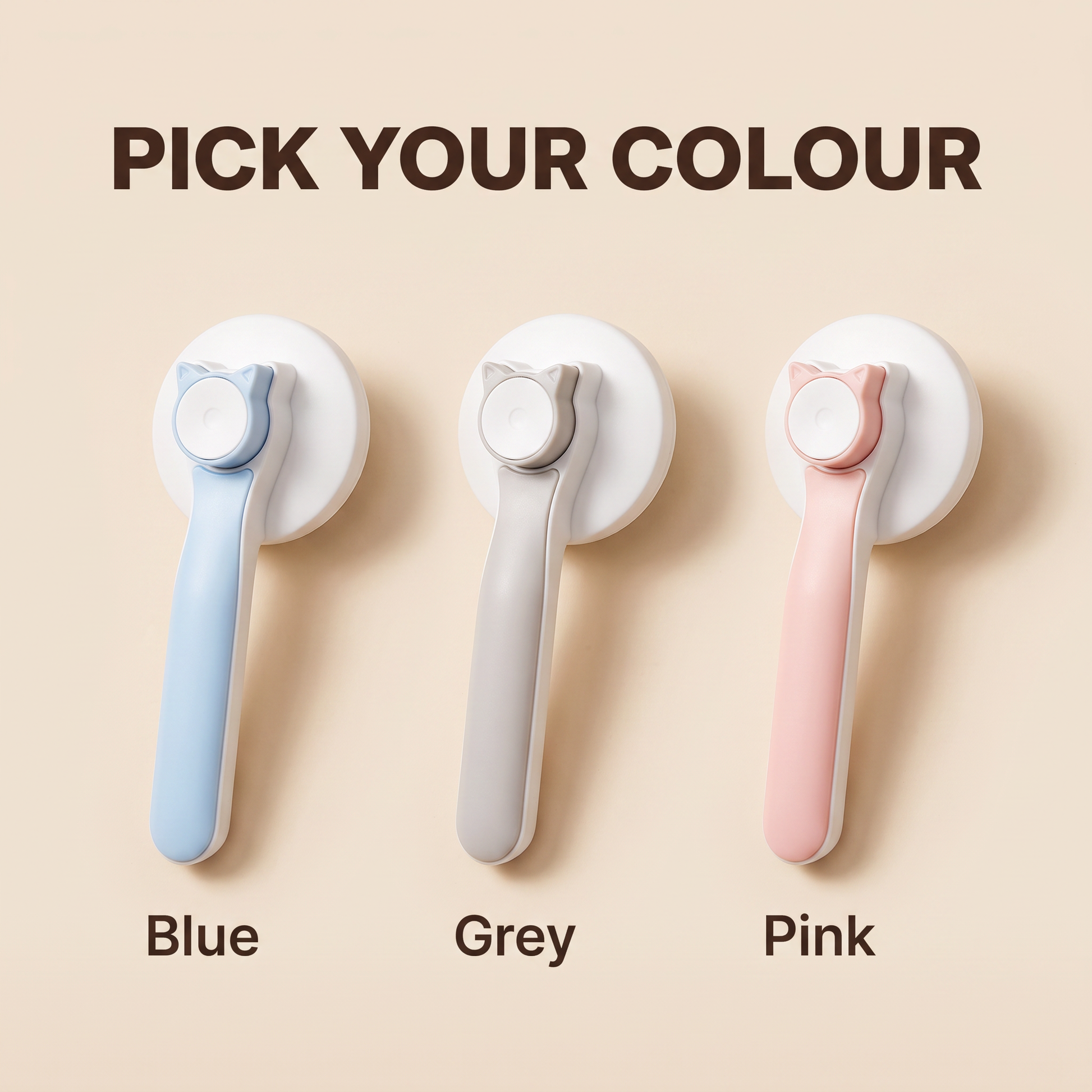 The deshedding brush in blue, grey and pink, side by side