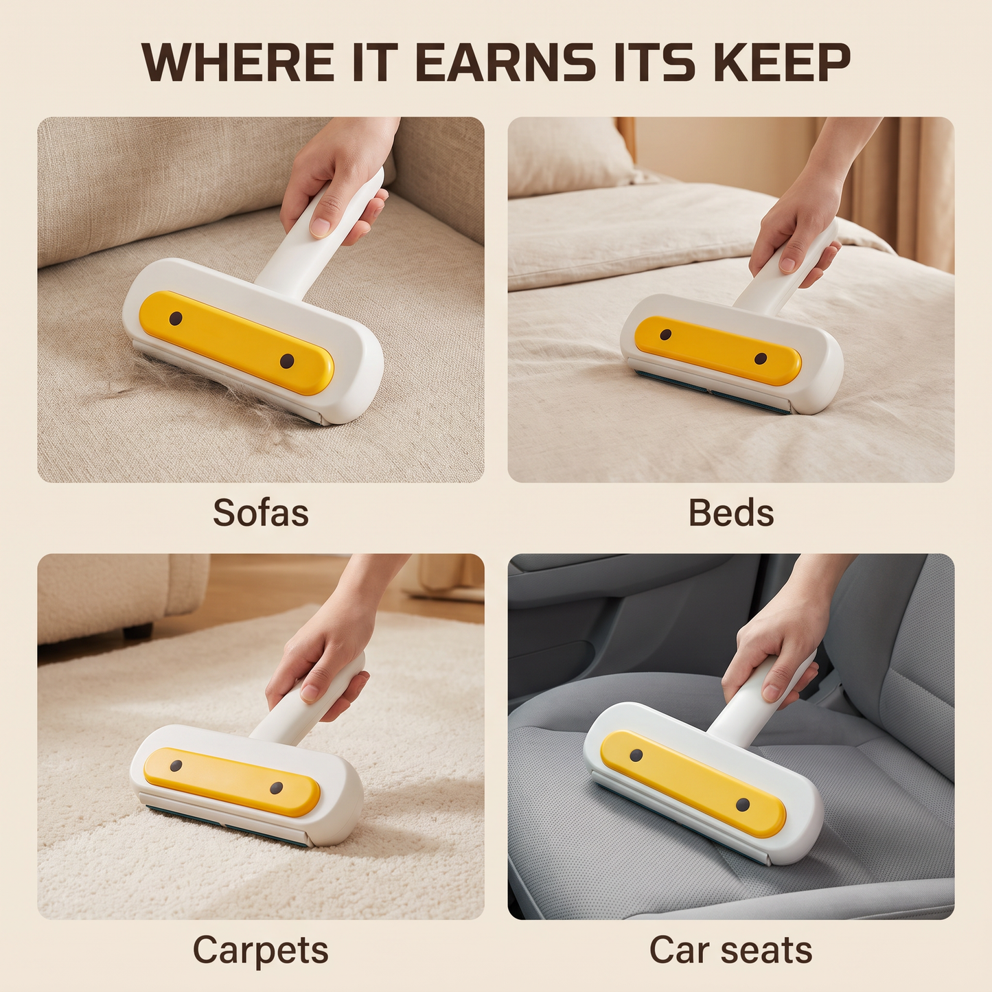 The roller used on sofas, beds, carpets and car seats