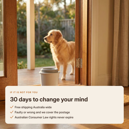 The paw wash on the doormat, with 30 days to change your mind, free Australian shipping and postage covered on faults