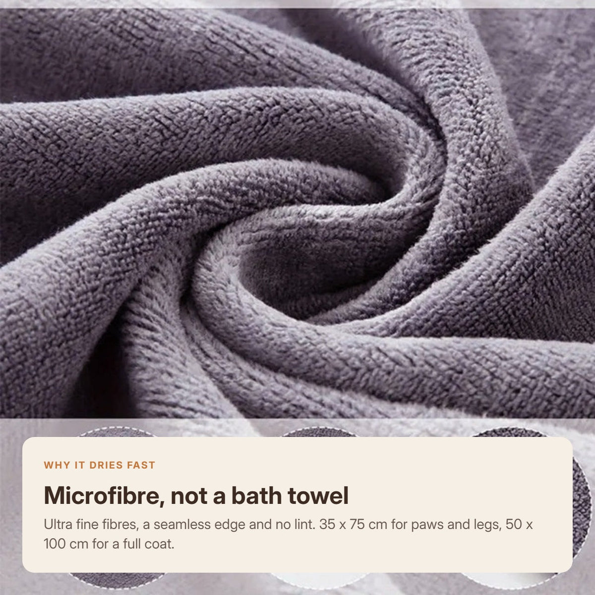 Close up of the ultra fine microfibre with both sizes listed